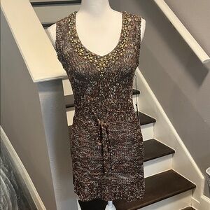 BCBG MAXAZRIA Brown Tweed Knit Sweater Sleeveless Top/Mini Dress. NWT Stunning